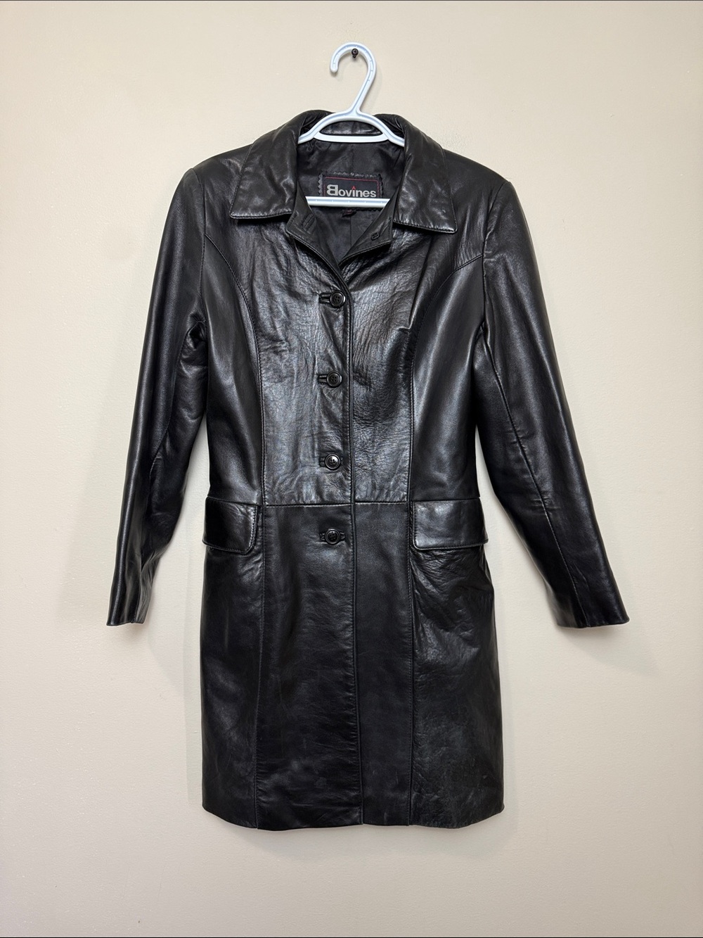 Vintage Bovines 100% Lambskin Leather Trench Coat size S